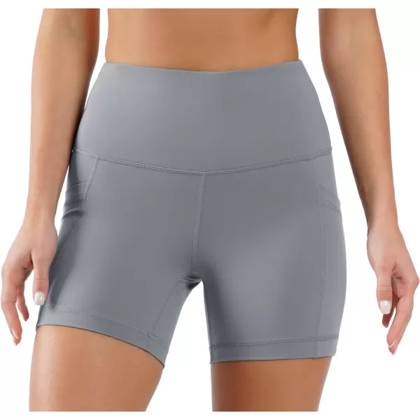 Yogalicious High Waist Squat Proof Side Pocket Biker Shorts  35 5 7 9Sleet 5