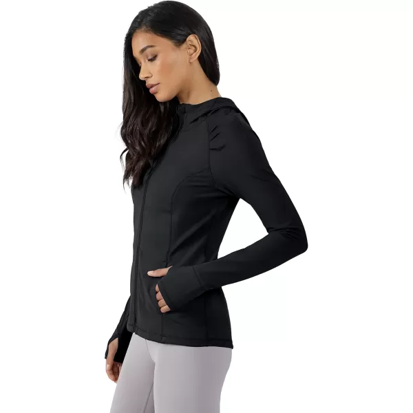 Yogalicious Lightweight FullZip Hooded Workout Jacket with ThumbholesBlack