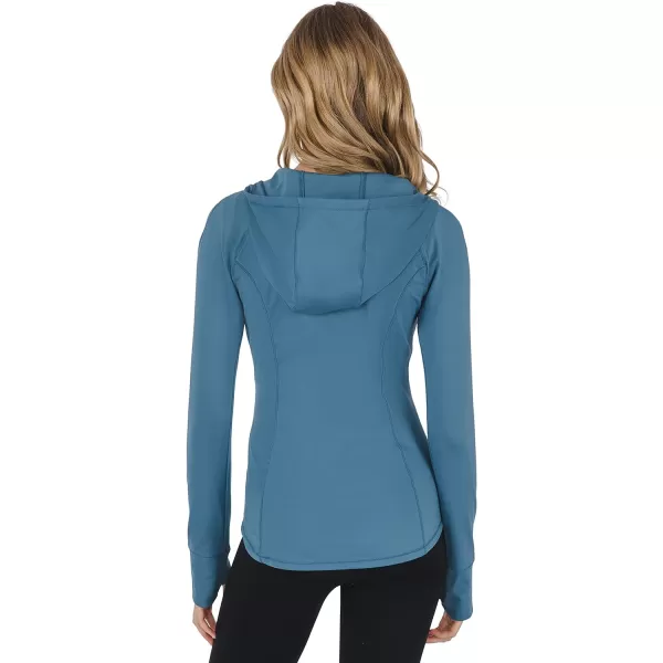 Yogalicious Lightweight FullZip Hooded Workout Jacket with ThumbholesBlue Fusion