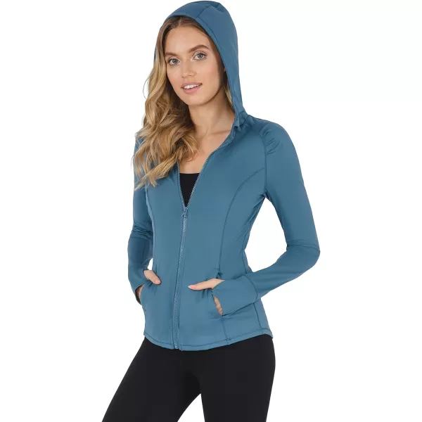 Yogalicious Lightweight FullZip Hooded Workout Jacket with ThumbholesBlue Fusion