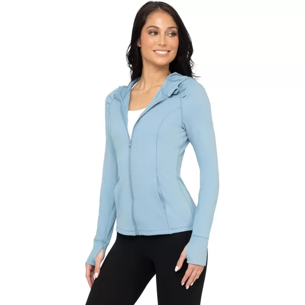 Yogalicious Lightweight FullZip Hooded Workout Jacket with ThumbholesFaded Denim