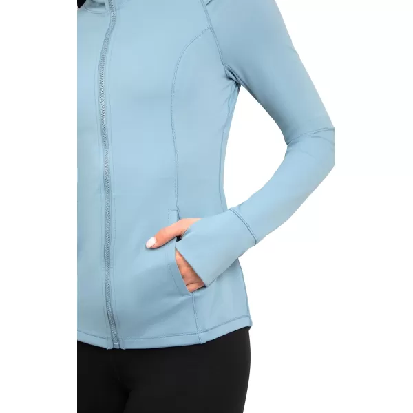 Yogalicious Lightweight FullZip Hooded Workout Jacket with ThumbholesFaded Denim