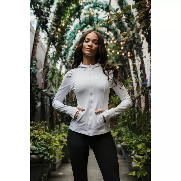 Yogalicious Lightweight FullZip Hooded Workout Jacket with ThumbholesFaded Denim