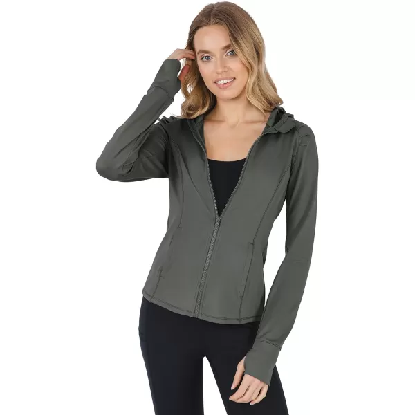 Yogalicious Lightweight FullZip Hooded Workout Jacket with ThumbholesLily Pad