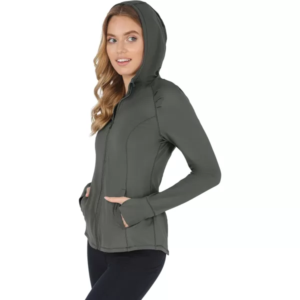 Yogalicious Lightweight FullZip Hooded Workout Jacket with ThumbholesLily Pad