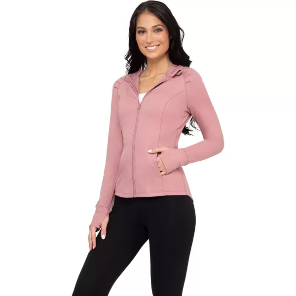 Yogalicious Lightweight FullZip Hooded Workout Jacket with ThumbholesNostalgia Rose