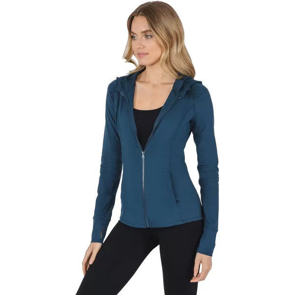 Yogalicious Lightweight FullZip Hooded Workout Jacket with ThumbholesOcean Silk