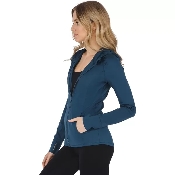 Yogalicious Lightweight FullZip Hooded Workout Jacket with ThumbholesOcean Silk