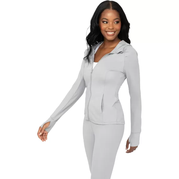 Yogalicious Lightweight FullZip Hooded Workout Jacket with ThumbholesSleet