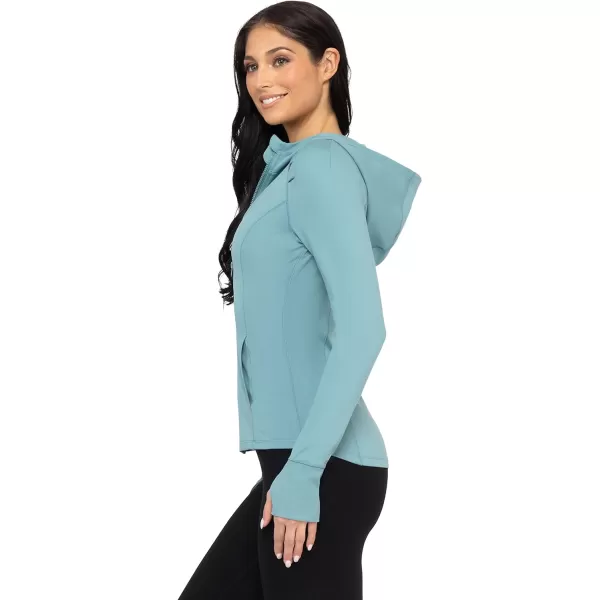 Yogalicious Lightweight FullZip Hooded Workout Jacket with ThumbholesSmoke Blue