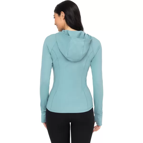 Yogalicious Lightweight FullZip Hooded Workout Jacket with ThumbholesSmoke Blue