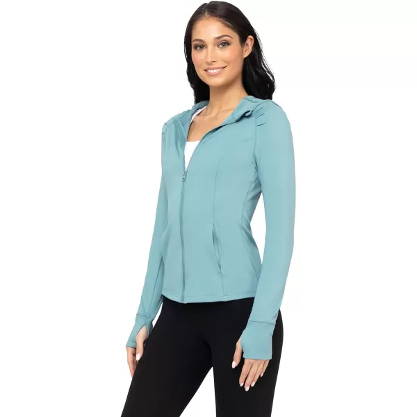 Yogalicious Lightweight FullZip Hooded Workout Jacket with ThumbholesSmoke Blue