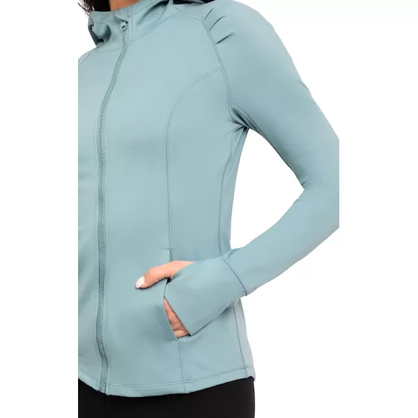 Yogalicious Lightweight FullZip Hooded Workout Jacket with ThumbholesSmoke Blue