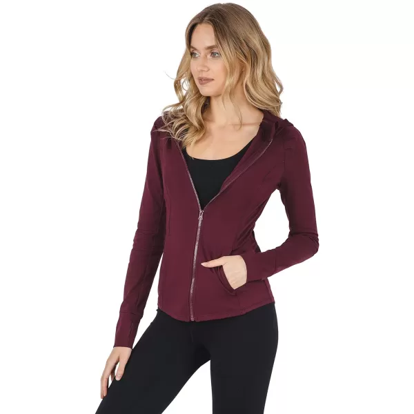 Yogalicious Lightweight FullZip Hooded Workout Jacket with ThumbholesWindsor Wine