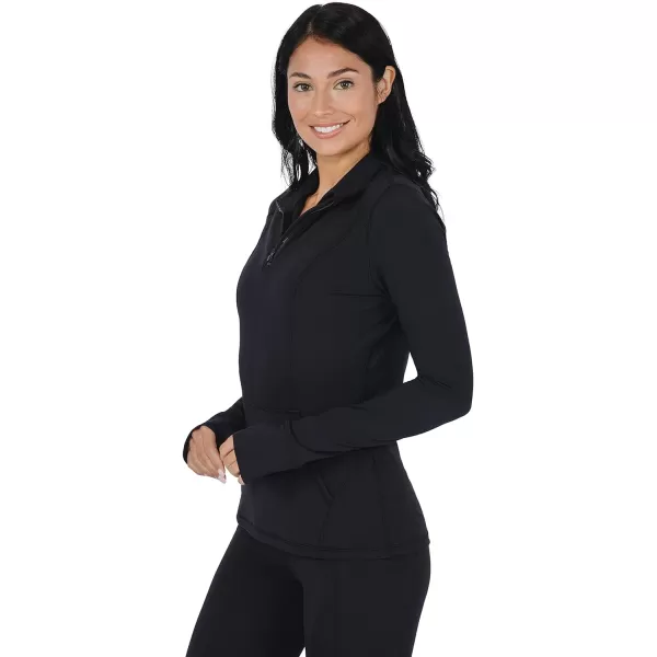 Yogalicious Nude Tech Half Zip Long Sleeve Jacket with Front PocketsBlack