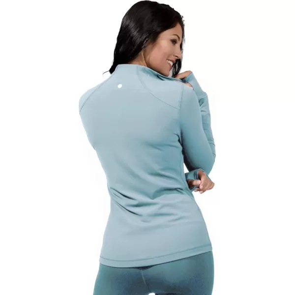 Yogalicious Nude Tech Half Zip Long Sleeve Jacket with Front PocketsSmoke Blue