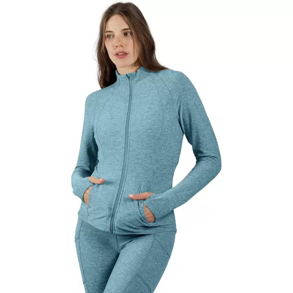 Yogalicious Womens Ultra Soft Lightweight Full Zip Yoga Jacket with PocketsHeather Azure Splash