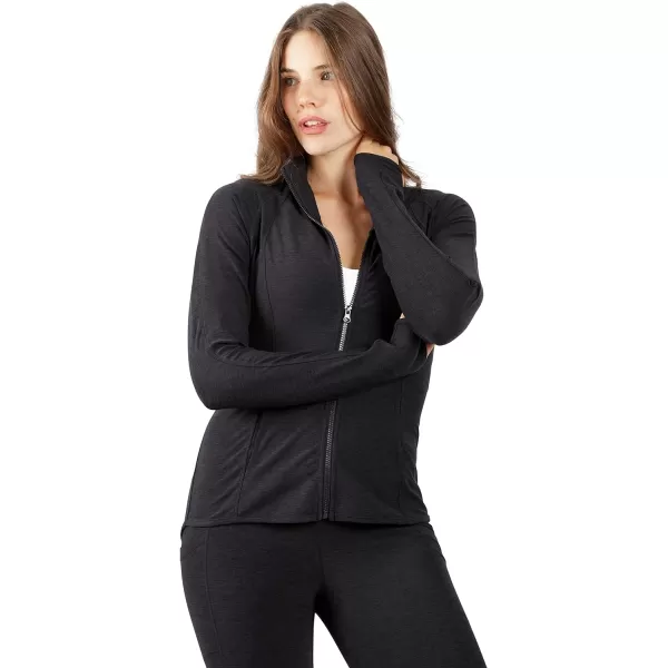 Yogalicious Womens Ultra Soft Lightweight Full Zip Yoga Jacket with PocketsHeather Black