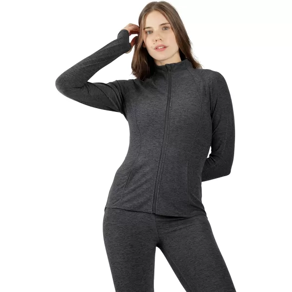 Yogalicious Womens Ultra Soft Lightweight Full Zip Yoga Jacket with PocketsHeather Charcoal