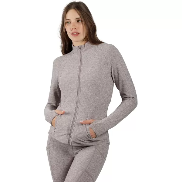 Yogalicious Womens Ultra Soft Lightweight Full Zip Yoga Jacket with PocketsHeather Mocha