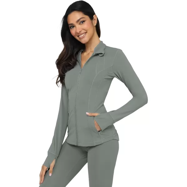 Yogalicious Womens Ultra Soft Lightweight Full Zip Yoga Jacket with PocketsMulled Basil Nude Tech