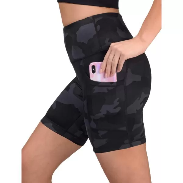 Yogalicious High Waist Squat Proof Side Pocket Biker Shorts  35 5 7 9Black Camo 7