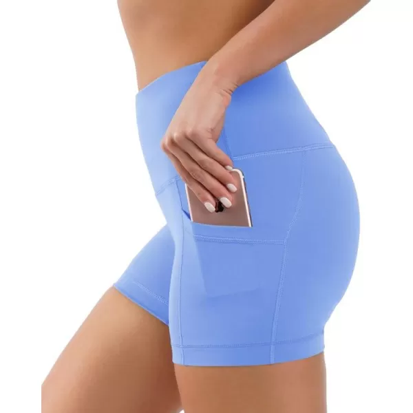 Yogalicious High Waist Squat Proof Side Pocket Biker Shorts  35 5 7 9Cornflower Blue 35