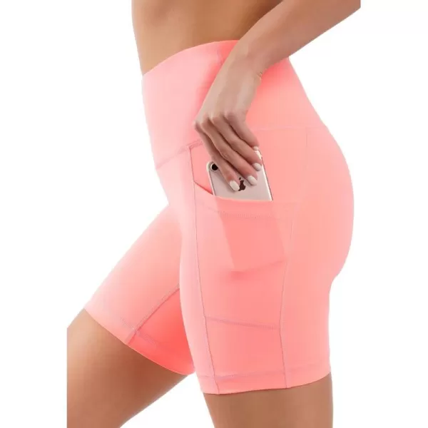 Yogalicious High Waist Squat Proof Side Pocket Biker Shorts  35 5 7 9Fusion Coral 7