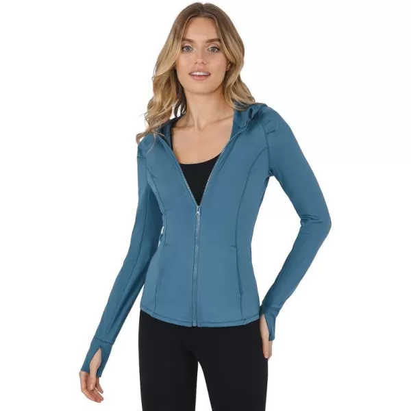 Yogalicious Lightweight FullZip Hooded Workout Jacket with ThumbholesBlue Fusion