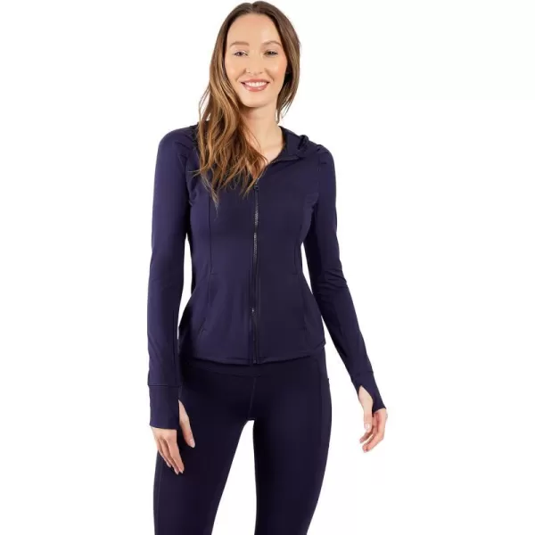 Yogalicious Lightweight FullZip Hooded Workout Jacket with ThumbholesDark Navy