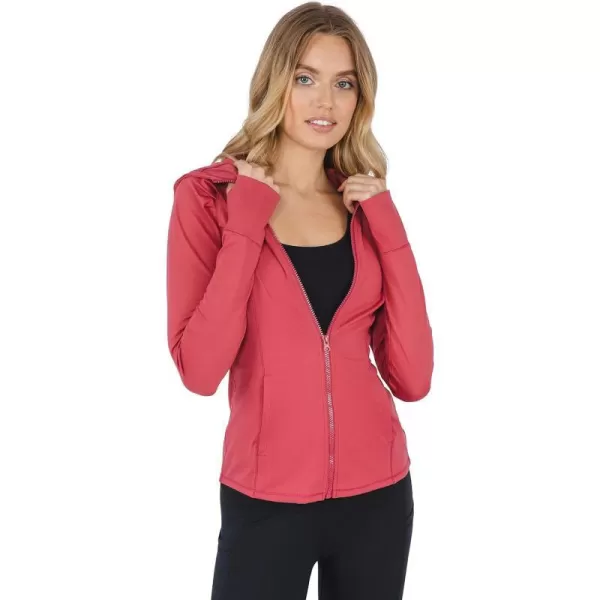 Yogalicious Lightweight FullZip Hooded Workout Jacket with ThumbholesEarth Red