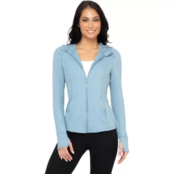 Yogalicious Lightweight FullZip Hooded Workout Jacket with ThumbholesFaded Denim