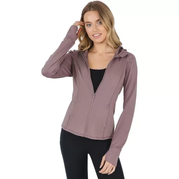 Yogalicious Lightweight FullZip Hooded Workout Jacket with ThumbholesMocha