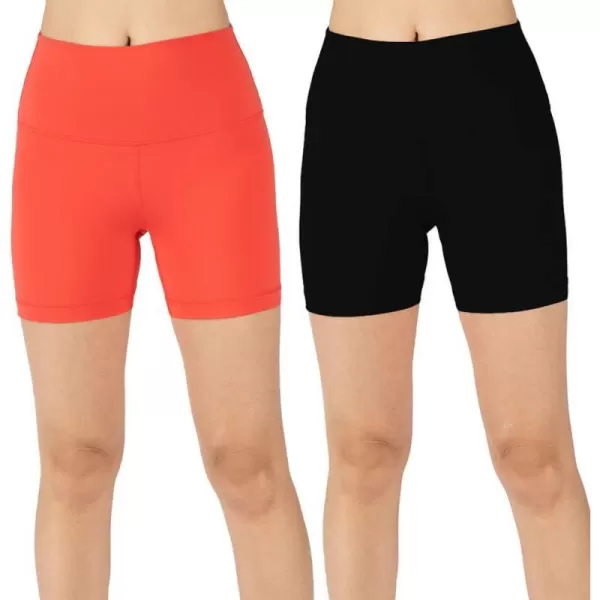 Yogalicious Lux High Waist Squat Proof Biker Short  2 Pack 5 7CayenneBlack 5 Elastic Free