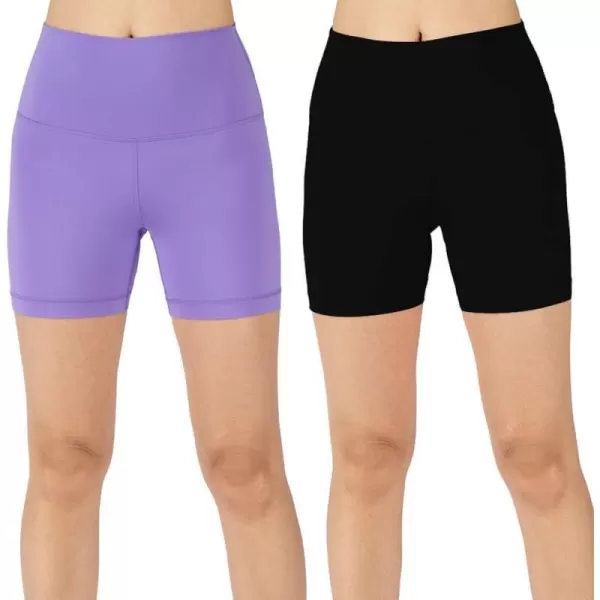 Yogalicious Lux High Waist Squat Proof Biker Short  2 Pack 5 7Purple HebeBlack 5 Elastic Free