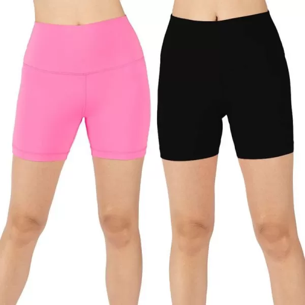 Yogalicious Lux High Waist Squat Proof Biker Short  2 Pack 5 7Sugar PlumBlack 5 Elastic Free