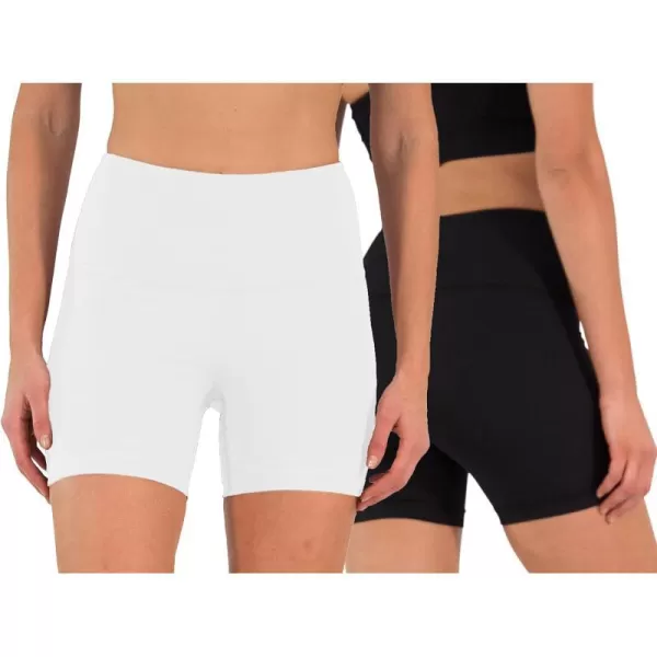 Yogalicious Lux High Waist Squat Proof Biker Short  2 Pack 5 7WhiteBlack 5