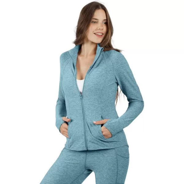 Yogalicious Womens Ultra Soft Lightweight Full Zip Yoga Jacket with PocketsHeather Azure Splash