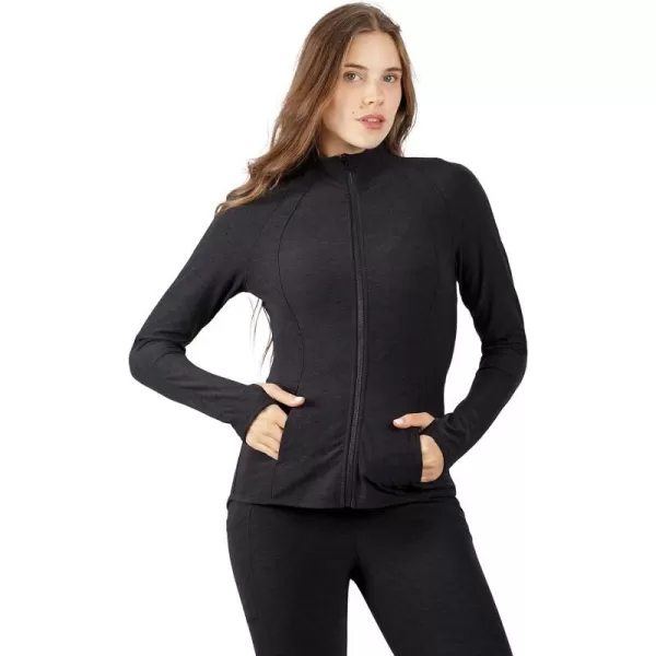 Yogalicious Womens Ultra Soft Lightweight Full Zip Yoga Jacket with PocketsHeather Black