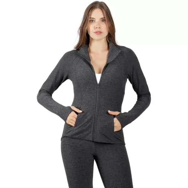 Yogalicious Womens Ultra Soft Lightweight Full Zip Yoga Jacket with PocketsHeather Charcoal