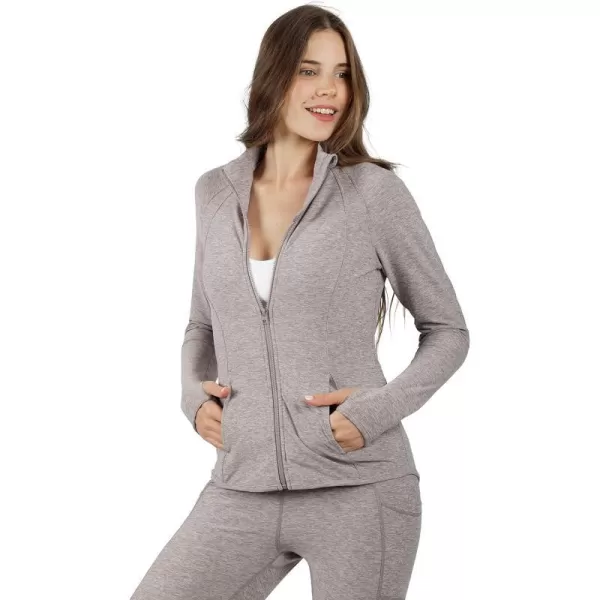 Yogalicious Womens Ultra Soft Lightweight Full Zip Yoga Jacket with PocketsHeather Mocha