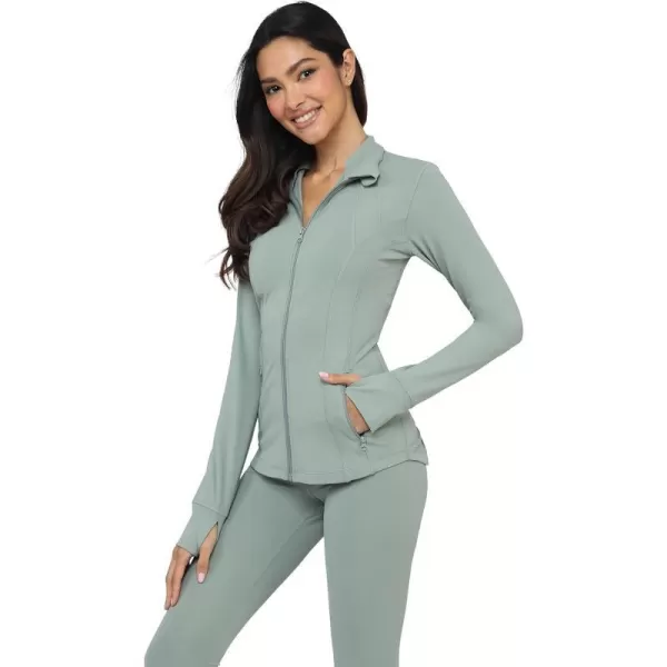 Yogalicious Womens Ultra Soft Lightweight Full Zip Yoga Jacket with PocketsLily Pad Nude Tech