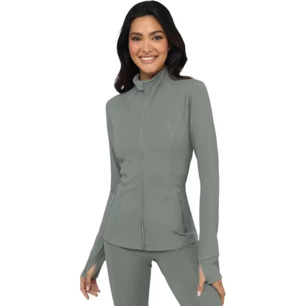 Yogalicious Womens Ultra Soft Lightweight Full Zip Yoga Jacket with PocketsMulled Basil Nude Tech