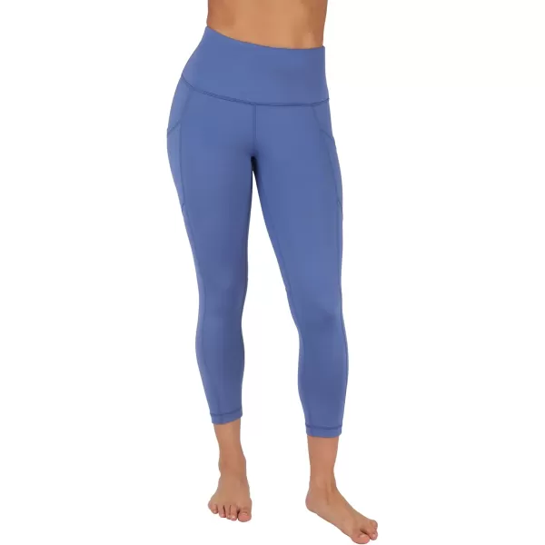 Yogalicious High Waist Squat Proof Yoga Capri Leggings with Side Pockets for WomenGray Blue Lux With Pocket