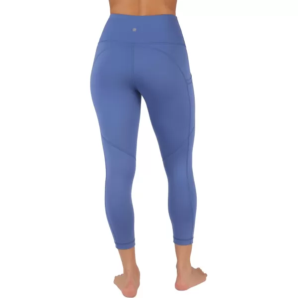 Yogalicious High Waist Squat Proof Yoga Capri Leggings with Side Pockets for WomenGray Blue Lux With Pocket