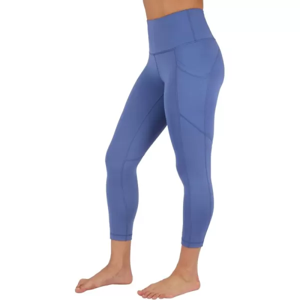 Yogalicious High Waist Squat Proof Yoga Capri Leggings with Side Pockets for WomenGray Blue Lux With Pocket