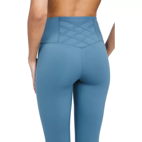 imageYogalicious High Waist Squat Proof Criss Cross VBack Ankle Length LeggingsBlue Fusion