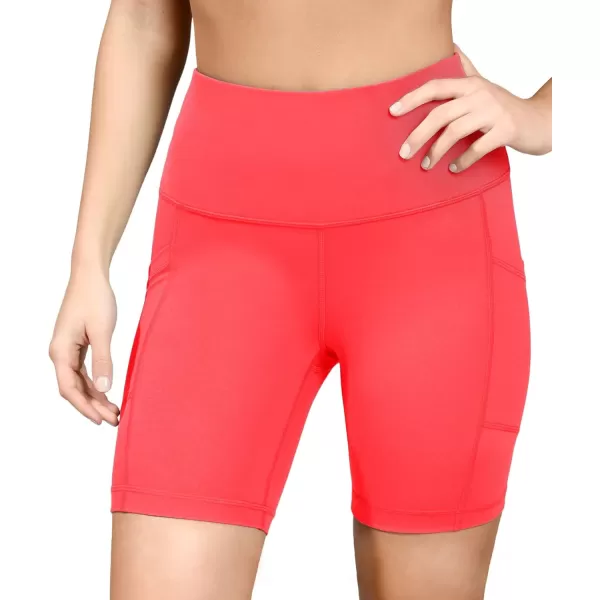 imageYogalicious High Waist Squat Proof Side Pocket Biker Shorts  35quot 5quot 7quot 9quotFiery Coral 7