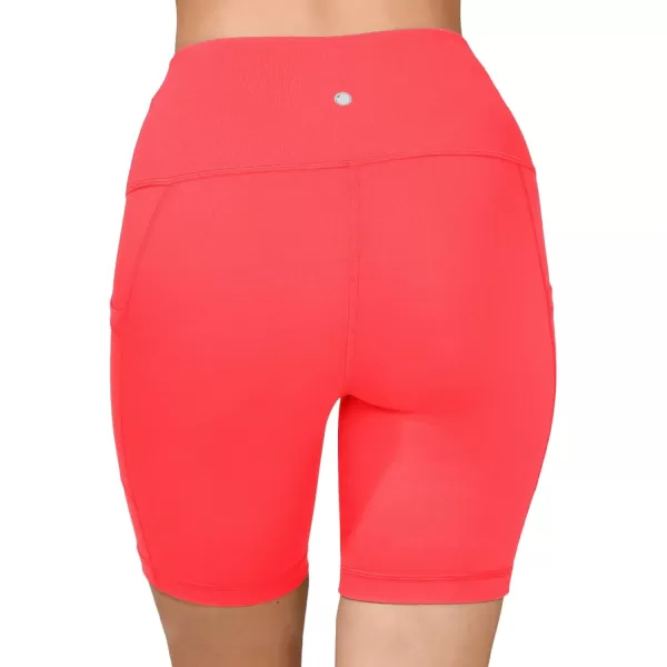 imageYogalicious High Waist Squat Proof Side Pocket Biker Shorts  35quot 5quot 7quot 9quotFiery Coral 7
