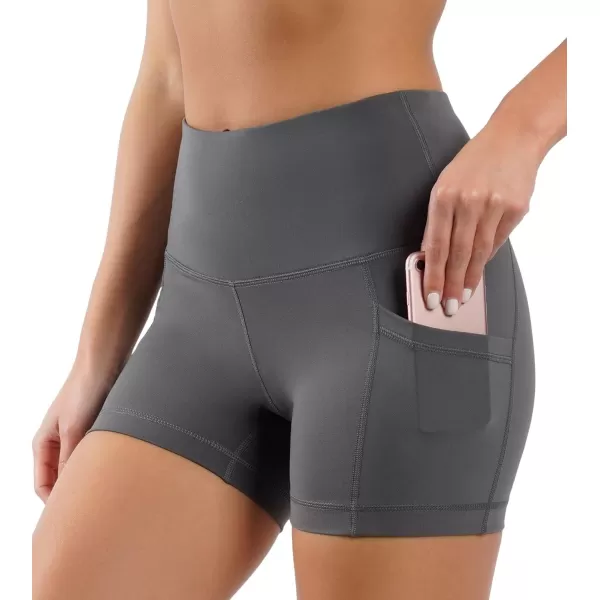 imageYogalicious High Waist Squat Proof Side Pocket Biker Shorts  35quot 5quot 7quot 9quotFresh Dill 35